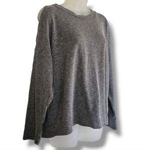 Everly Cold Shoulder Knit Top Womens Size L Grey Ribbed Open Back Slits